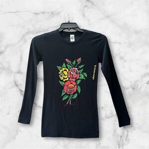 Ed Hardy by Christian Audigier Long Sleeve Rose Bouquet Tattoo Graphic Tee Sz S